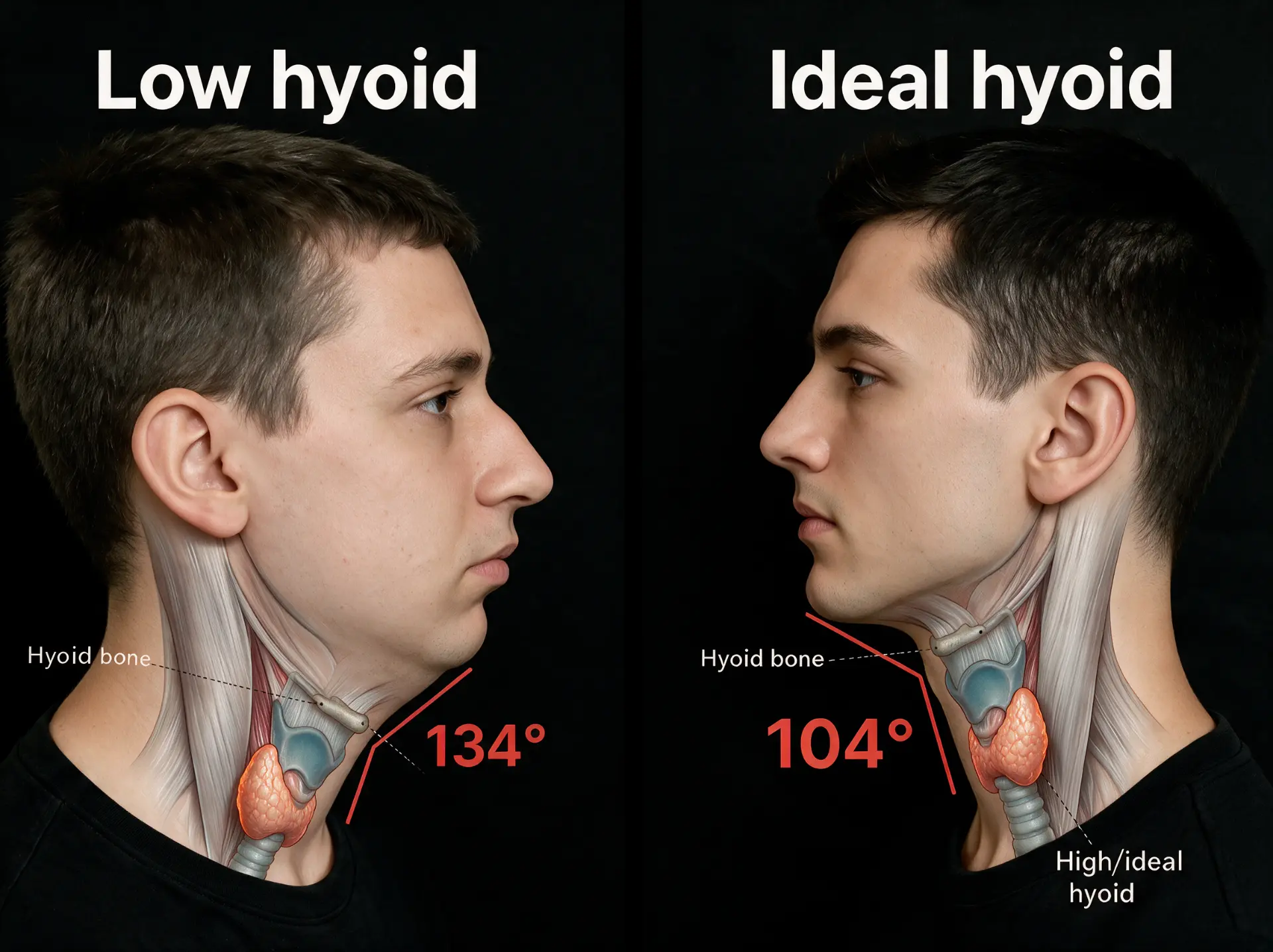 Comparison of a low hyoid and an ideal high hyoid neck angle